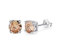 Simple Earrings for Women, Stud Earrings for Women 925 Silver Silver October Birthstone Round Cubic Zirconia Champagne 6mm for Aunt Mother'S Day