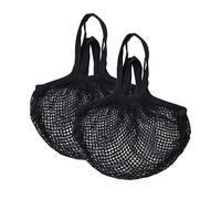 Simple Ecology Organic Cotton Reusable Market, Beach, Grocery Shopping String Bag - Black 2 Pack (Heavy Duty, Durable Wide Dual Hand & Shoulder Handles, Large Stretchable Tote, Foldable, Washable)
