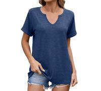 Simple Elegant Women's Plus Size Basic T-Shirt with V-Neck Short Sleeves Plain Colours Soft Breathable Cotton Ideal for High and Casual Everyday Use, navy, XXL