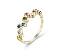 Simple Engagement Ring, Anniversary Ring Round with Multicolor Lab Created Sapphire 18K Yellow Gold Size H 1/2