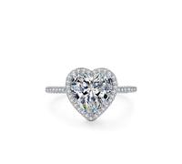 Simple Engagement Ring, Ring for Women Engagement Heart Shape Silver with Lab Created Diamond 18K White Gold Size N 1/2