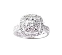 Simple Engagement Ring, The Promise Ring Halo with 3ct Round Moissanite 18K White Gold Size J 1/2
