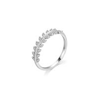 Simple Engagement Rings, Wedding Band for Women Leaves Silver with Round Shape Lab Created Diamond 9K White Gold Size R 1/2