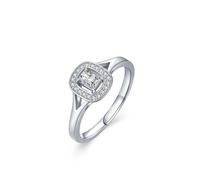 Simple Engagement Rings, Women Wedding Ring Elegant Geometric Design with 0.4ct Rectangular Lab Diamond and Round Moissanite White Gold Platinum Size N 1/2