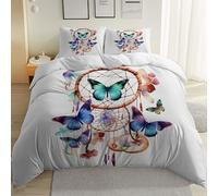 Simple Ethereal Dream Catcher Reversible Design Quilt Cover Set Double, Ultrasoft Hypoallergenic Bed Linen with 2 Pillowcases 50x75cm for Bedroom, White