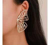 Simple Exaggerated Hollow Personality Butterfly Wing Stud Earrings Charm Fashion Fan-Shaped Creativity Earrings Hollow Big Butterfly Dangle Earrings Hypoallergenic Gold)