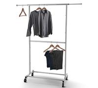 Simple, Fashion, Double Clothes Rail, Wheeled Organizer for Hanging Clothes, Chrome