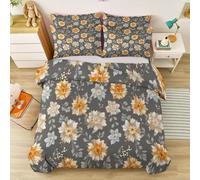 Simple Floral Snowflakes Reversible Duvet Cover Set Super King Size - Soft Brushed Microfiber Bedding with Zipper Closure & Corner Ties - 3-Piece Set for Teen Bedroom Decor Gray Yellow