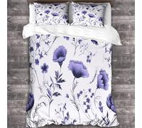 Simple Flower Duvet Cover Quilt Cover 3D Print Purple Flowers And Tempera Comforter Covers for Boys Girls Soft Microfiber with Zipper Closure Bedding Set with Pillow Cases 3 Pieces King（220x240cm）