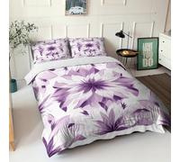 Simple Flower for Boys Girls Comforter Covers Duvet Cover 3D Print Purple And White Quilt Cover with Zipper Closure Soft Microfiber Bedding Set with Pillow Cases 3 Pieces Double(200x200cm)