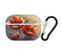 Simple Flower Oil Painting for Airpod Pro Case Cover Hard Shell Full Drop Protection Cover with Keychain Compatible with AirPod Pro 2nd/1st Generation, Front LED Visible,White