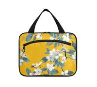 Simple Flowers Yellow Hanging Travel toiletries Bag with Hook, Designer Accessories Quilted Makeup Bag for Travel Accessories for Women Cruises estuche de maquillaje para Mujer L