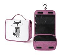 Simple Fox Black and White Travel Toiletry Bag for Women,Hanging Makeup Organizer with Hook for Shampoo