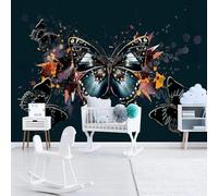 Simple Fresh Black Colourful Butterfly 3D Wallpaper Silky Texture Home Study Office Grey Dining Room Sofa Bedroom Living Room TV Backdrop-200cm×140cm