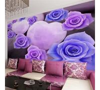 Simple Fresh Elegant Purple Rose Love 3D Wallpaper Easy Install Feature Office Living Room Sofa Bedroom TV Background Wall Decoration-430cm×300cm