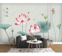 Simple Fresh Pink Lotus Lotus Leaf 3D Wallpaper Premium Textured Silk Study Dining Living Room Bedroom Sofa TV Wall Easy Install-150cm×105cm
