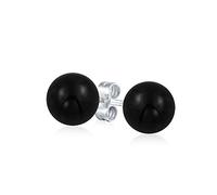 Simple Gemstone Black Onyx Round Ball Stud Earrings For Women .925 Sterling Silver 10MM