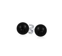 Simple Gemstone Black Onyx Round Ball Stud Earrings For Women .925 Sterling Silver 6MM
