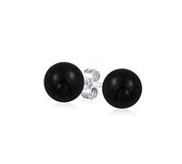 Simple Gemstone Black Onyx Round Ball Stud Earrings For Women .925 Sterling Silver 8MM
