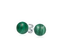 Simple Gemstone Green Malachite Round Ball Stud Earrings For Women .925 Sterling Silver 6MM