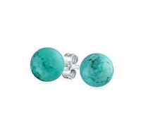 Simple Gemstone Stabilized Turquoise Round Ball Stud Earrings For Women .925 Sterling Silver 10 MM