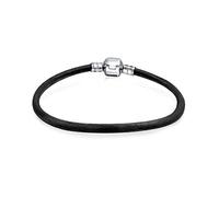Simple Genuine Black Leather Bracelet For Women For Starter Charm Fits European Beads .925 Sterling Silver 9 Inches