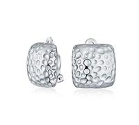 Simple Geometric Casual Fashion Speckle Texture Hammered Square Clip On Earrings For Women Non Pierced Ears Silver Plate