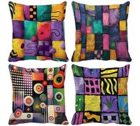 Simple Geometry Cushion Covers 50 x 50 Set of 4, Square Outdoor Cushions Soft Sofa Pillows Covers with Invisible Zipper for Outdoor Garden Furniture Living Room Decorative Pillows (Abstract Art) d22-7
