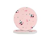 Simple Geometry Little Fresh Panda Round Diatomaceous Earth Coaster Set - Natural, Eco-Friendly, Fast-Absorbing Circular Coasters (1/2/4/6-Piece Pack) With Full-Print Design & Smooth Rounded Edges