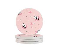 Simple Geometry Little Fresh Panda Round Diatomaceous Earth Coaster Set - Natural, Eco-Friendly, Fast-Absorbing Circular Coasters (1/2/4/6-Piece Pack) With Full-Print Design & Smooth Rounded Edges