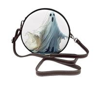 Simple Ghost Cartoon Style Women Round Crossbody Bags Leather Sling Bag Purse