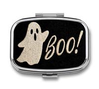Simple Ghost Silhouette Word Boo Pill Box 2 Compartment Portable Medicine Pill Case Travel Pill Organizer for Pocket Purse