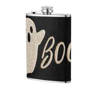 Simple Ghost Silhouette Word Boo Pocket Hip Flask 8 Oz, Stainless Steel Flagons for Dad Groomsman Wedding Travel Camping