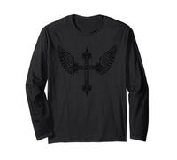 Simple Goth Cross with Wings Alt Grunge Emo Long Sleeve T-Shirt