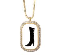 Simple Graphics Black High Boots Outline Necklace Pendant Diamond Crystal Golden Jewelry