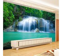 Simple Green Woods Waterfall Lake Modern 3D Wallpaper Premium Textured Silk Neutral Tones Material Ideal for Living Room Bedroom-400cm×280cm