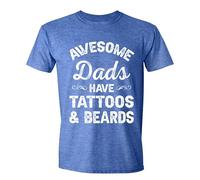 Simple Guy Awesome Dad Have Tattoos and Beard Dad Shirts for Men Shirts for Fathers Day, Blue Heather, Large