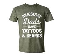 Simple Guy Awesome Dad Have Tattoos and Beard Dad Shirts for Men Shirts for Fathers Day, Green Heather, XXL