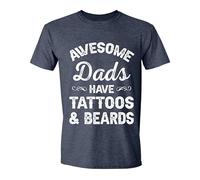 Simple Guy Awesome Dad Have Tattoos and Beard Dad Shirts for Men Shirts for Fathers Day, Heather Navy, Medium