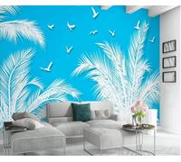 Simple Hand Drawn Colourful Plants Leaves Birds 3D Wallpaper Silky Texture Home Study Office Grey Dining Room Sofa Bedroom Living Room TV Backdrop-300cm×210cm