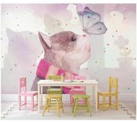 Simple Hand Drawn Cute Cat Butterfly Love Heart 3D Wallpaper Silky Texture Home Study Office Grey Dining Room Sofa Bedroom Living Room TV Backdrop-250cm×170cm