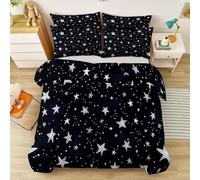 Simple Hand-Drawn Stars Reversible Duvet Cover Set Super King Size - Soft Brushed Microfiber Bedding with Zipper Closure & Corner Ties - 3-Piece Set for Teen Bedroom Decor Black White
