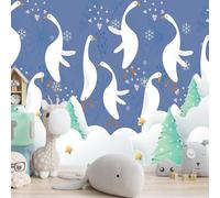 Simple Hand Painted Cartoon White Goose Love Heart Snowflake 3D Wallpaper Easy Install Feature Office Living Room Sofa Bedroom TV Background Wall Decoration-250cm×170cm