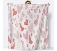 Simple Hand-Painted Heart-Shaped Shoes Printed Flannel Fleece Throw Blanket, Throw Super Soft Flannel Lightweight Fluffy Plush Fuzzy Bed Blanket for Bedding Sofa and Travel, Pink