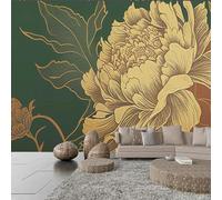 Simple Hand Painted Retro Art Yellow Peony Flower 3D Wallpaper Luxury Silk Study Dining Feature Sofa Grey Bedroom Living Room Tv Decorative Wall-200cm×140cm
