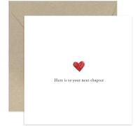 Simple Heartfelt Thinking of You Cards for Friends and Family - Good Luck Card 'Here's To Your Next Chapter' Divorce Break Up Card - Red Pencil Heart Illustration - Blank Inside