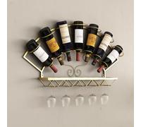 Simple Home Wall Mounted Wine Rack Small Metal Bar Shelf Stand for Liquor On Wall Shelf with Wine Glass Rack with Wine Glass Rack Wall Wine Racks,for Kitchen Living Room(Black)
