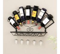 Simple Home Wall Mounted Wine Rack Small Metal Bar Shelf Stand for Liquor On Wall Shelf with Wine Glass Rack with Wine Glass Rack Wall Wine Racks,for Kitchen Living Room(Black)