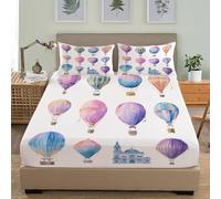 Simple Hot Air Balloon Pattern Fitted Sheet Super King Bed 72x80 inch For Kids Boys Girls Teens Room Decor 30cm Deep Pockets Fitted Sheet Set Colorful Breathable Hypoallergenic Bedding Set