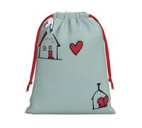 Simple House Icon Printed Christmas Drawstring Gift Bag, A Convenient Choice For Packaging Small Gifts